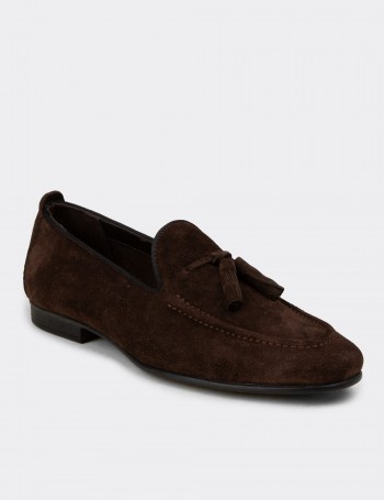 Hakiki Süet Kahverengi Erkek Loafer Ayakkabı - 01701MKHVC91