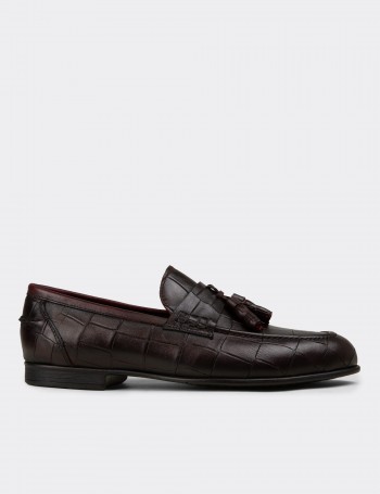 Erkek Bordo Hakiki Deri Püsküllü Loafer