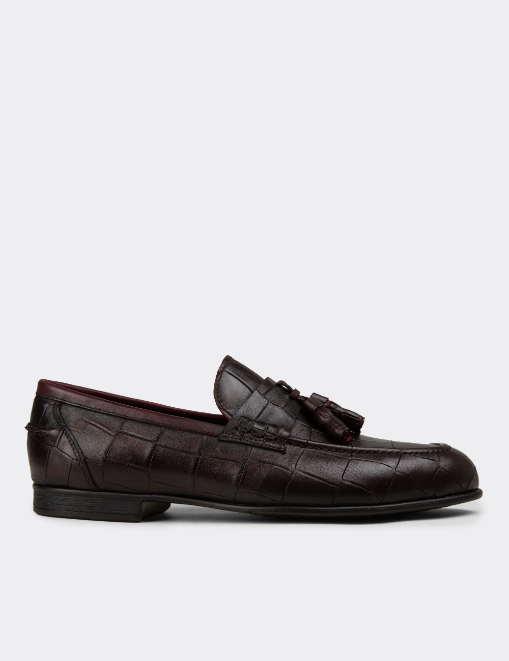 Erkek Bordo Hakiki Deri Püsküllü Loafer - 02050MBRDC01