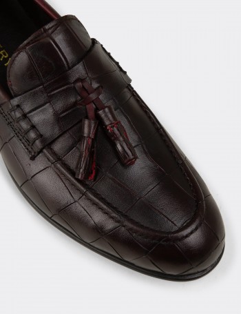 Erkek Bordo Hakiki Deri Püsküllü Loafer