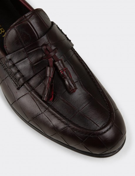 Erkek Bordo Hakiki Deri Püsküllü Loafer