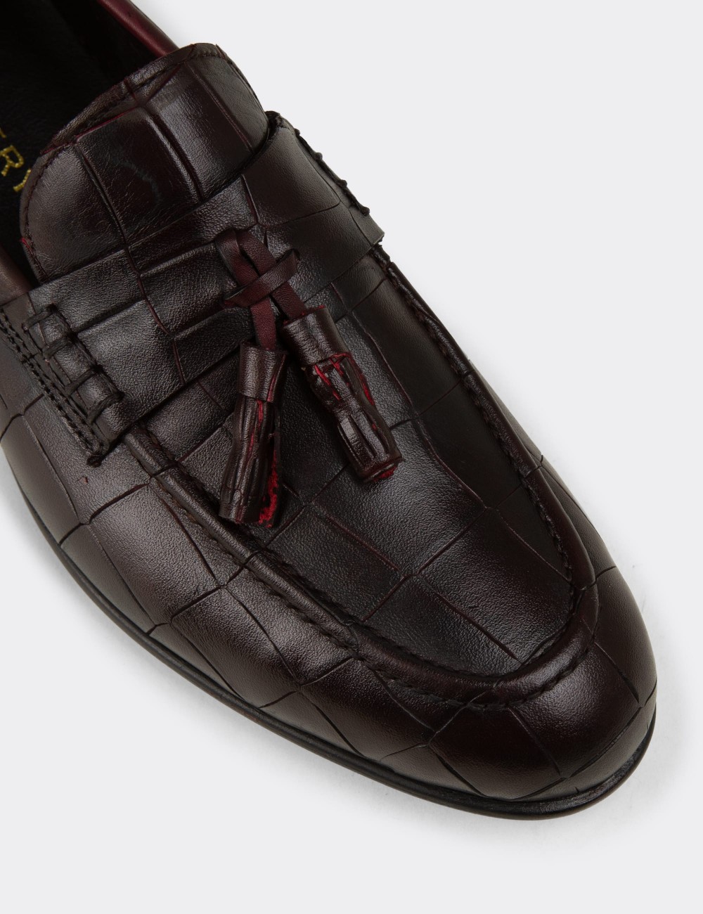 Erkek Bordo Hakiki Deri Püsküllü Loafer - 02050MBRDC01