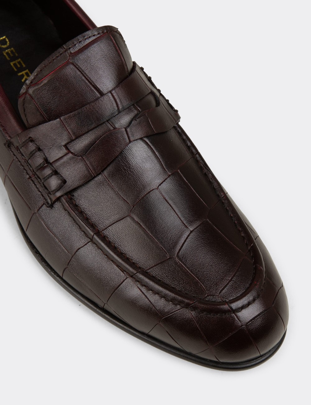 Erkek Bordo Hakiki Deri Kroko Desenli Loafer - 02049MBRDC01