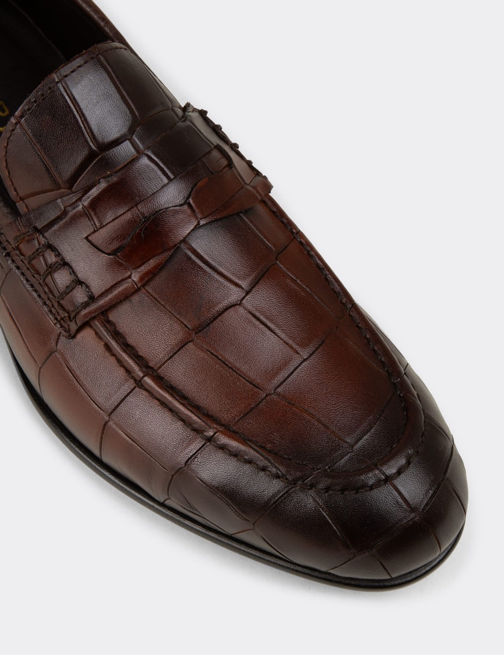 Erkek Hakiki Deri Kahverengi Kroko Desenli Loafer - 02049MKHVC01