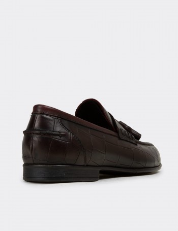 Erkek Bordo Hakiki Deri Püsküllü Loafer - 02050MBRDC01
