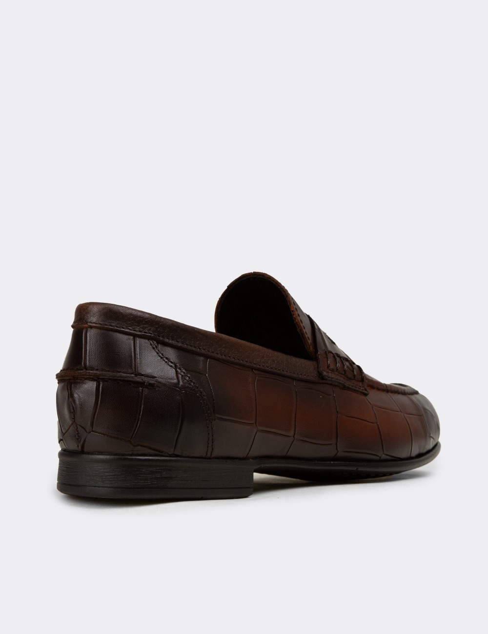 Erkek Hakiki Deri Kahverengi Kroko Desenli Loafer - 02049MKHVC01