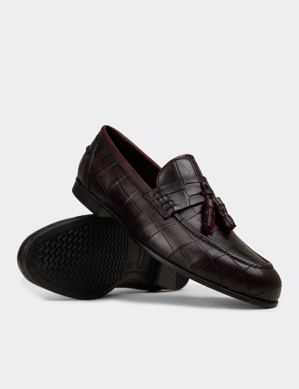 Erkek Bordo Hakiki Deri Püsküllü Loafer - 02050MBRDC01