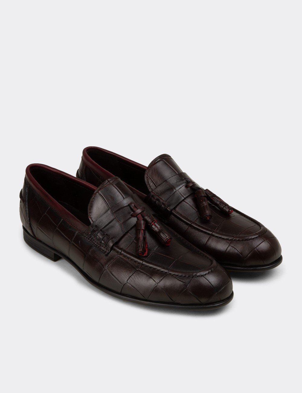 Erkek Bordo Hakiki Deri Püsküllü Loafer - 02050MBRDC01