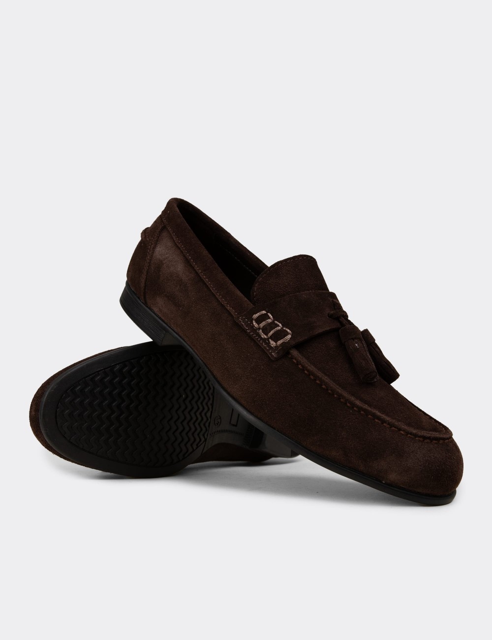 Erkek Kahverengi Süet Püsküllü Loafer - 02052MKHVC01