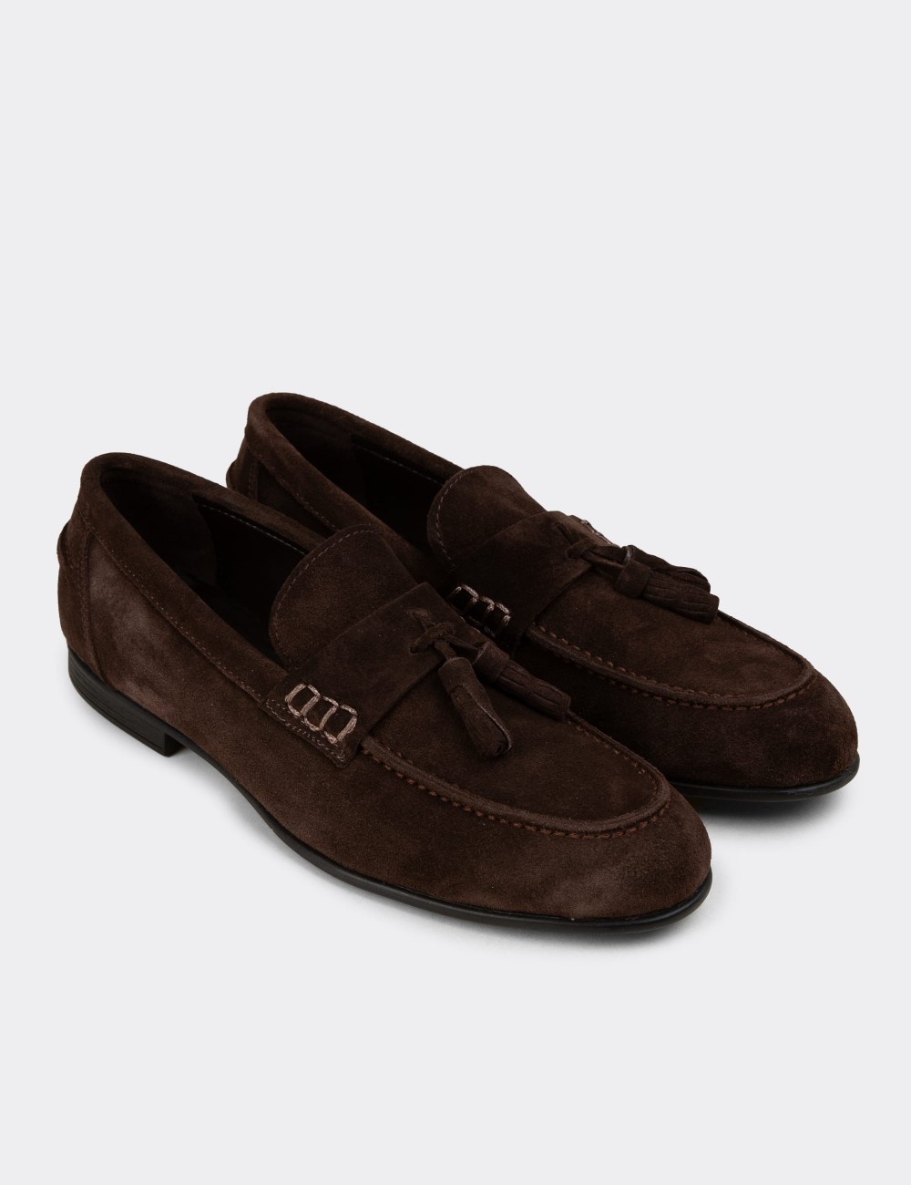 Erkek Kahverengi Süet Püsküllü Loafer - 02052MKHVC01