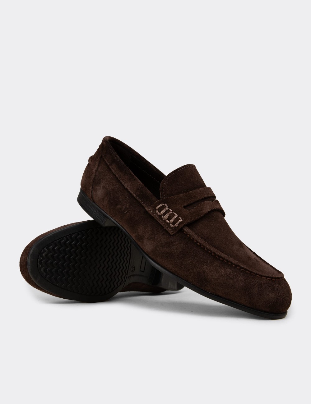 Erkek Hakiki Süet Kahverengi Loafer - 02051MKHVC01