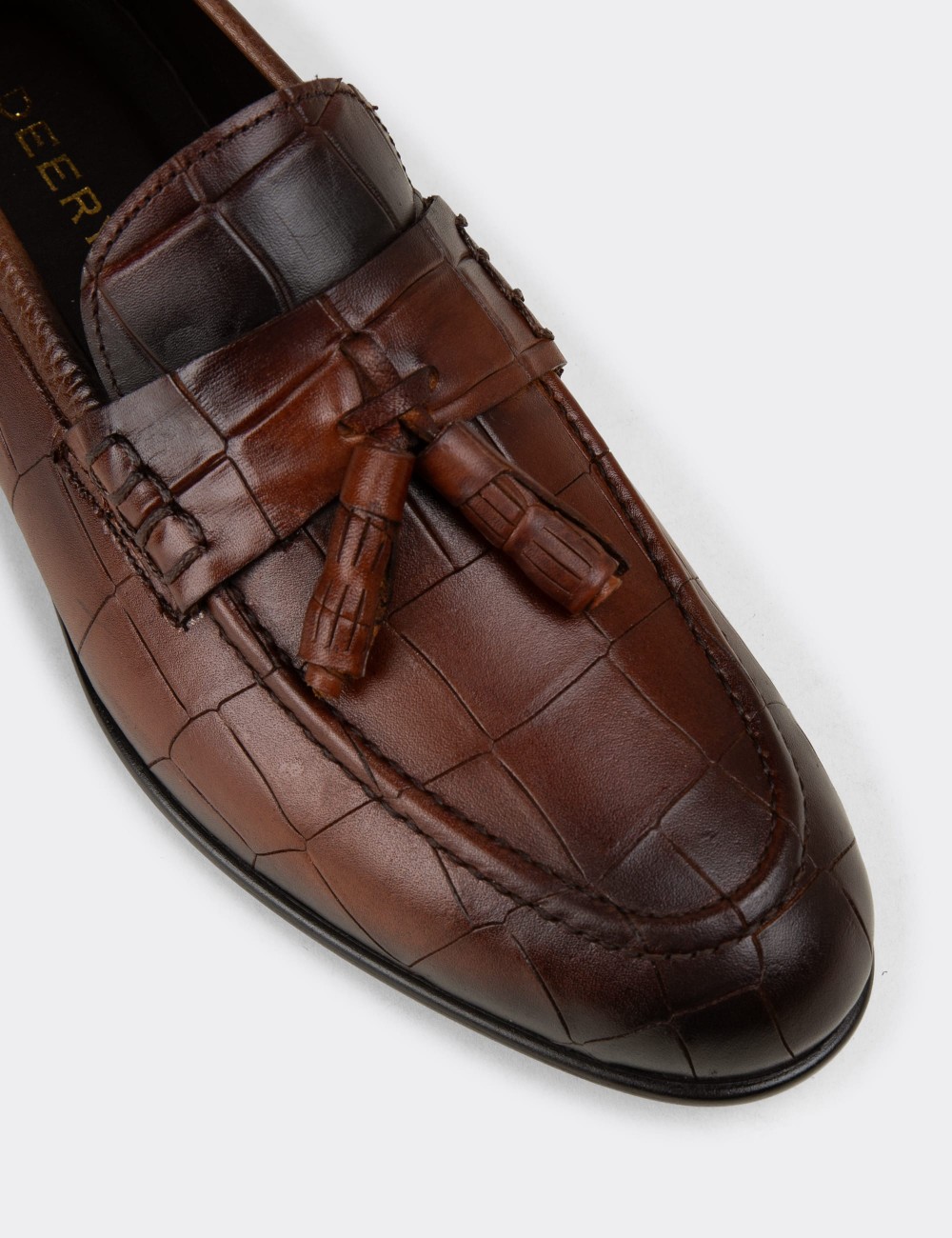 Erkek Hakiki Deri Taba Rengi Püsküllü Loafer - 02050MTBAC01