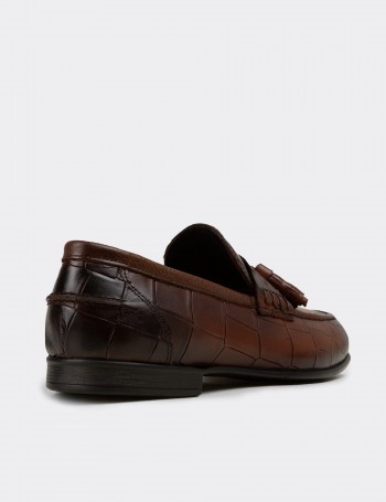 Erkek Hakiki Deri Taba Rengi Püsküllü Loafer - 02050MTBAC01