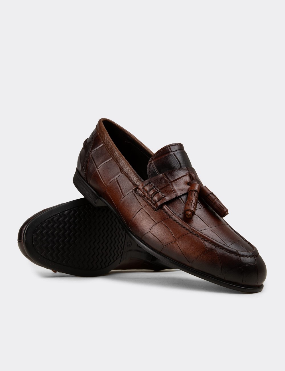 Erkek Hakiki Deri Taba Rengi Püsküllü Loafer - 02050MTBAC01