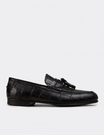 Erkek Hakiki Deri Siyah Püsküllü Loafer