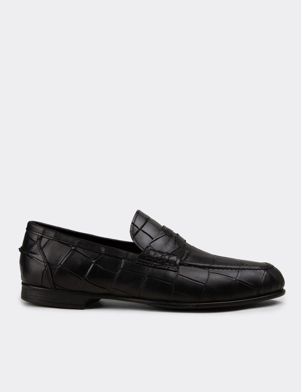 Erkek Hakiki Deri Siyah Loafer - 02049MSYHC01