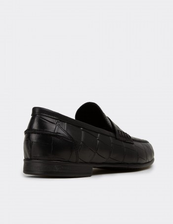 Erkek Hakiki Deri Siyah Loafer - 02049MSYHC01