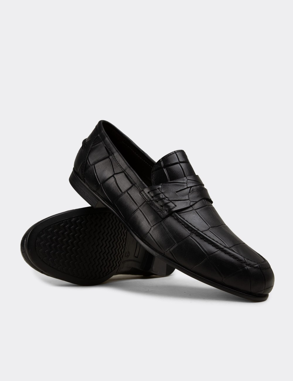 Erkek Hakiki Deri Siyah Loafer - 02049MSYHC01