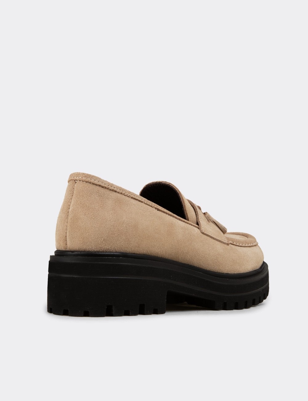 Kadın Hakiki Süet Bej Püküllü Loafer - 02020ZBEJE01