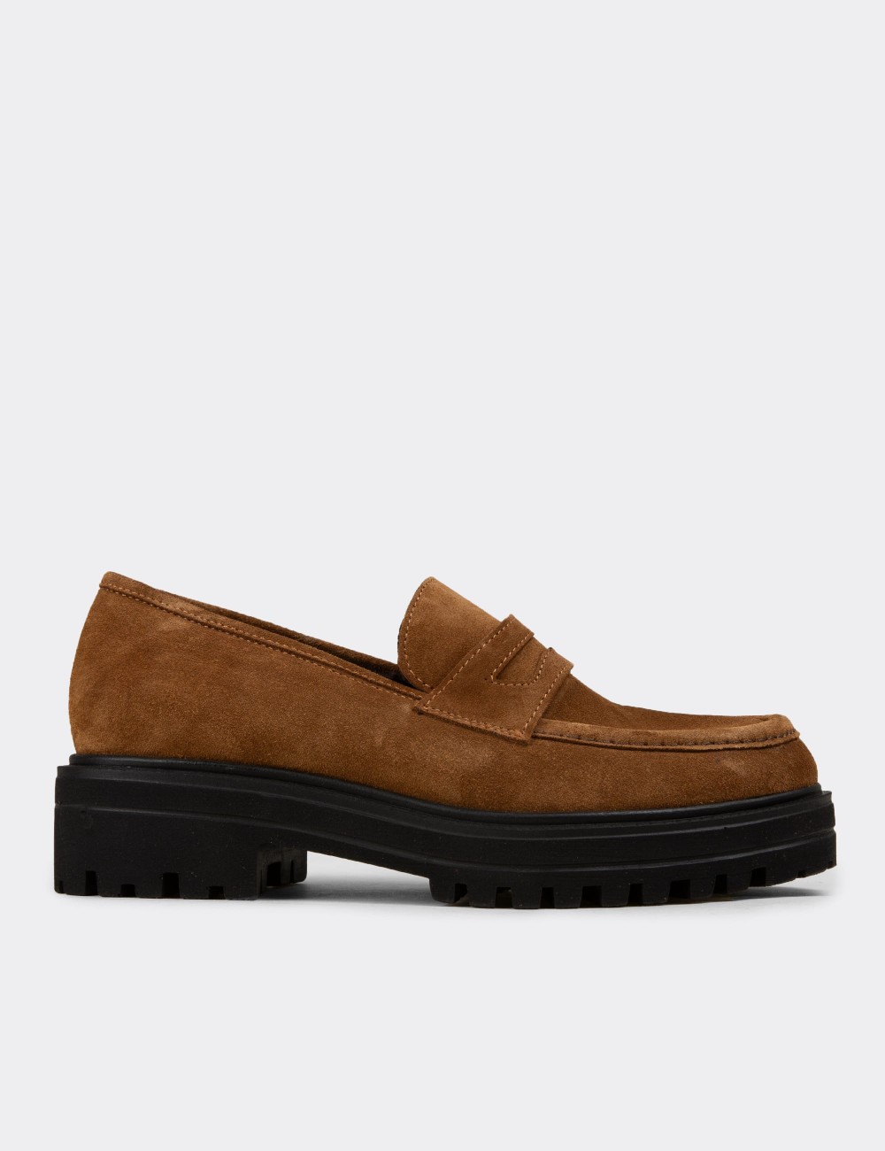 Kadın Hakiki Süet Taba Renk Loafer Ayakkabı - 01903ZTBAE01