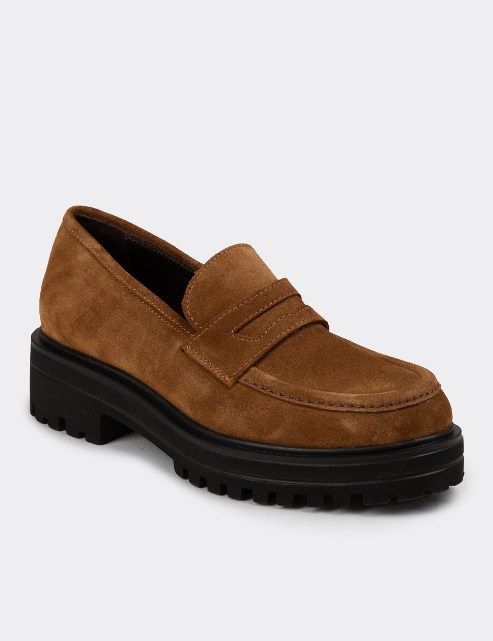 Kadın Hakiki Süet Taba Renk Loafer Ayakkabı - 01903ZTBAE01