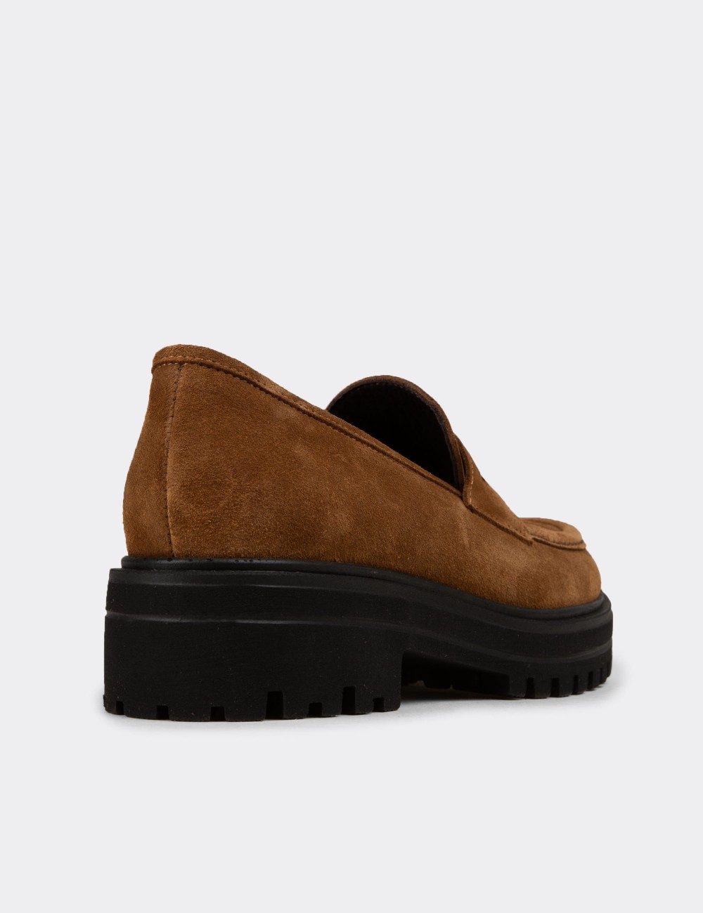 Kadın Hakiki Süet Taba Renk Loafer Ayakkabı - 01903ZTBAE01