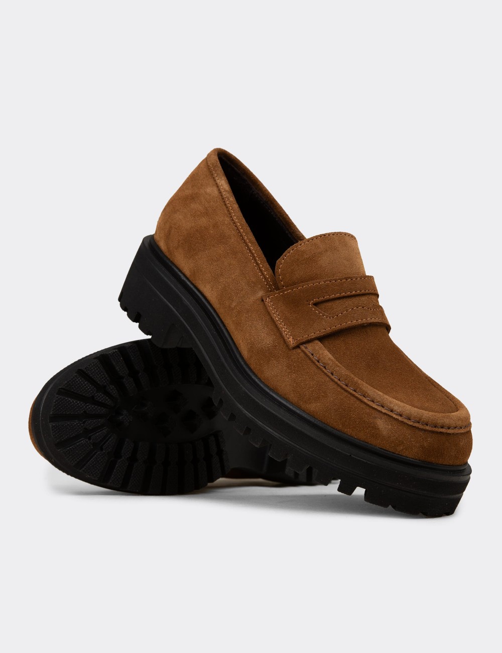 Kadın Hakiki Süet Taba Renk Loafer Ayakkabı - 01903ZTBAE01