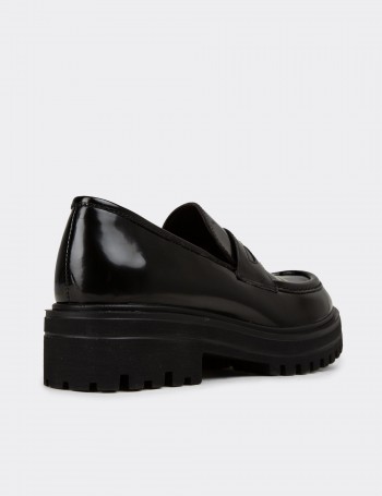 Kadın Hakiki Deri Siyah Loafer Ayakkabı - 01903ZSYHE05