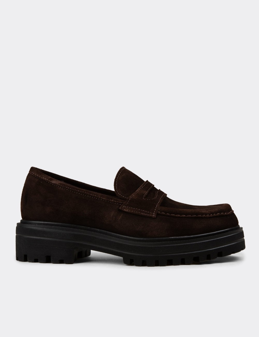 Kadın Hakiki Süet Kahverengi Loafer Ayakkabı - 01903ZKHVE01