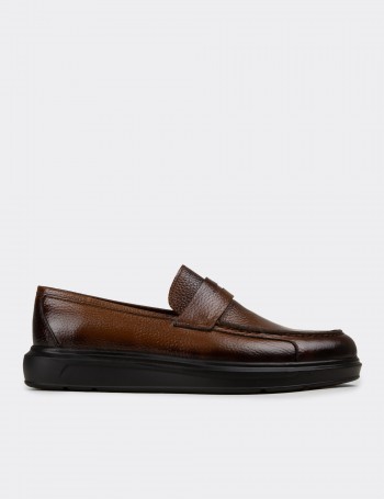 Erkek Taba Renk Hakiki Deri Comfort Loafer