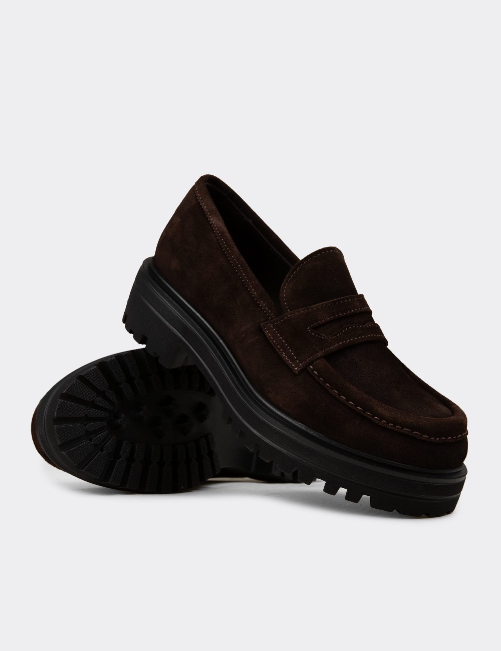 Kadın Hakiki Süet Kahverengi Loafer Ayakkabı - 01903ZKHVE01