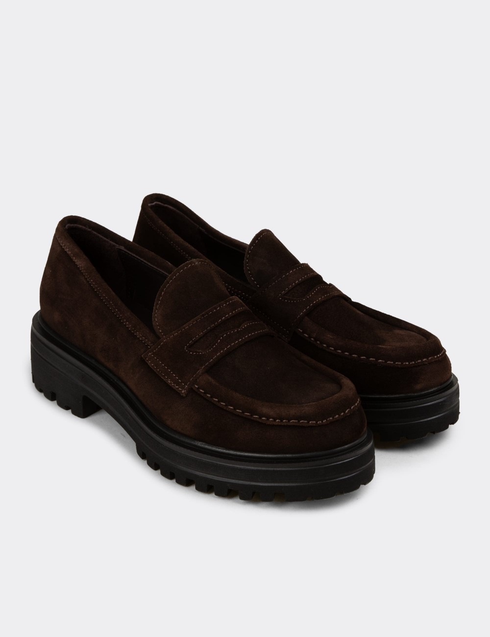 Kadın Hakiki Süet Kahverengi Loafer Ayakkabı - 01903ZKHVE01