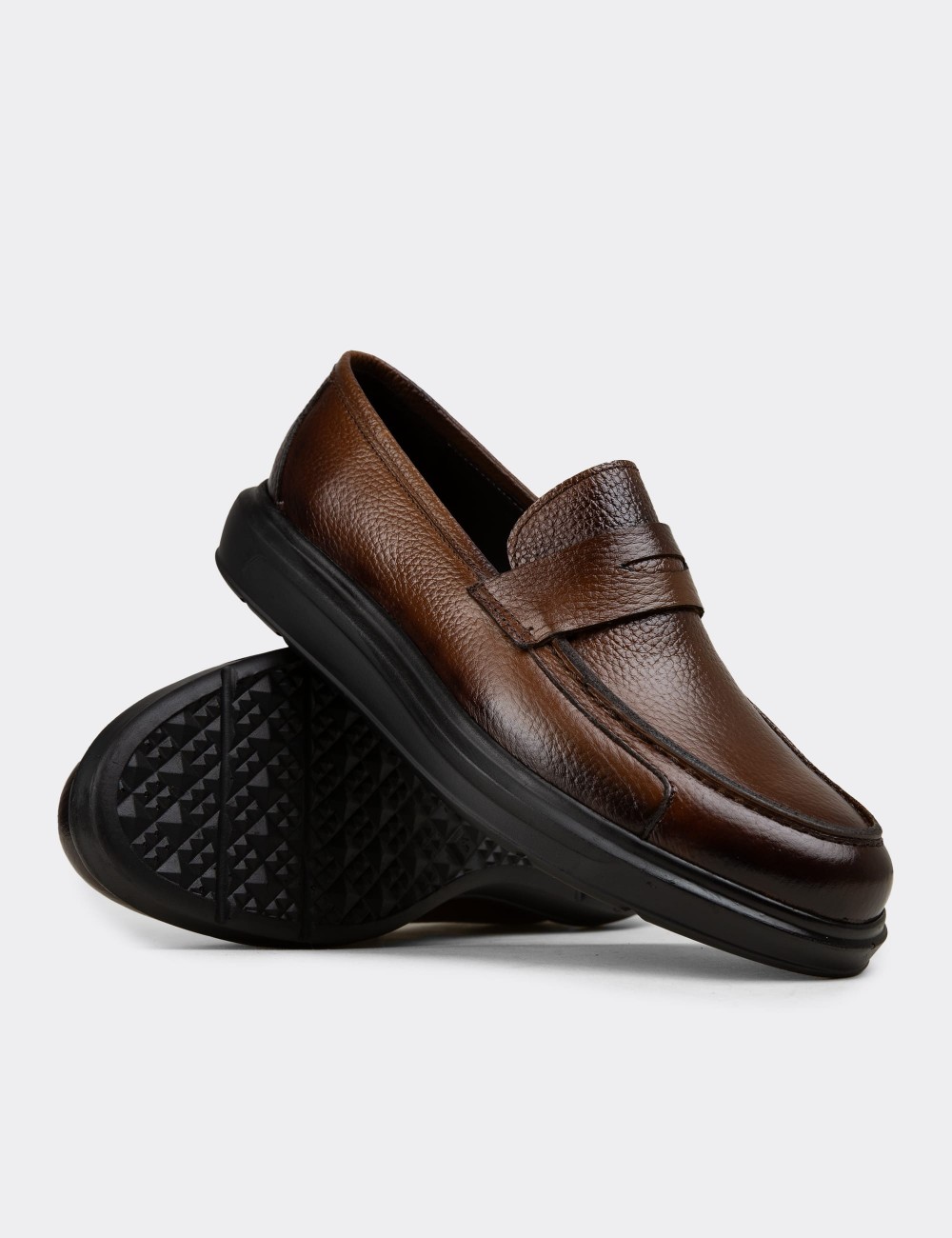 Erkek Taba Renk Hakiki Deri Comfort Loafer - 01564MTBAP11
