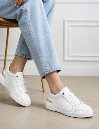 Kadın Hakiki Beyaz Deri Sneaker Ayakkabı - 00502ZBYZE01