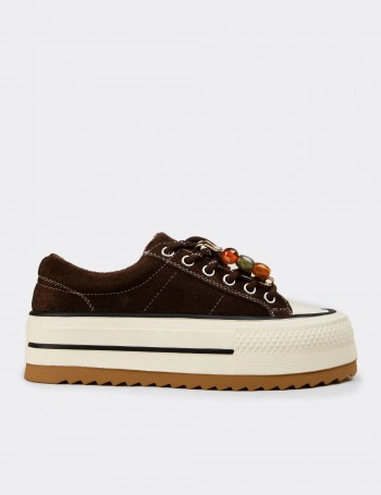 Kadın Hakiki Süet Kahverengi Platform Sneaker