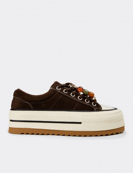 Kadın Hakiki Süet Kahverengi Platform Sneaker