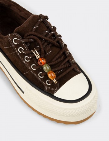 Kadın Hakiki Süet Kahverengi Platform Sneaker