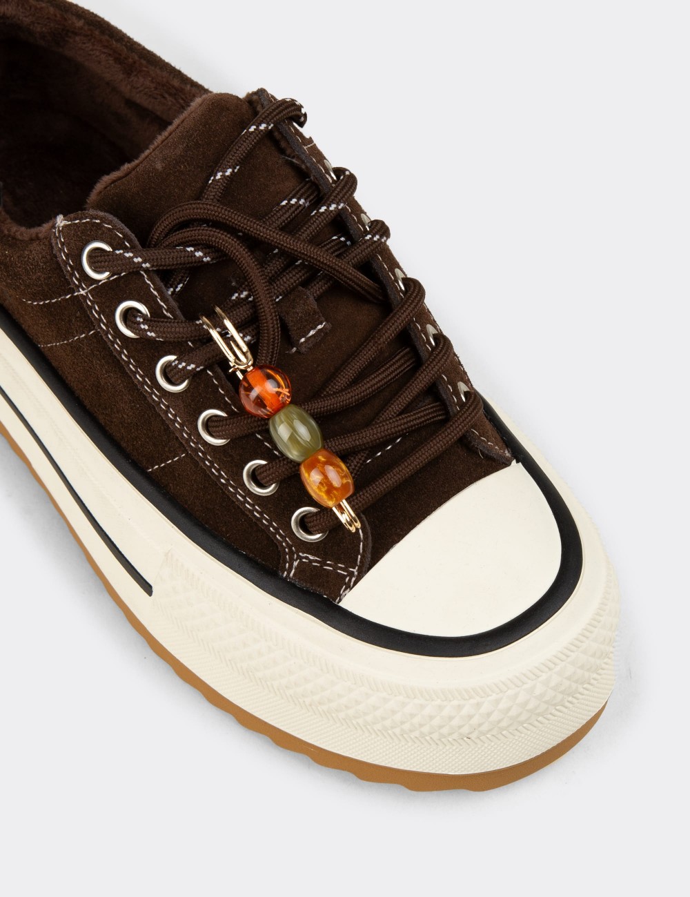 Kadın Hakiki Süet Kahverengi Platform Sneaker - 26366ZKHVC01