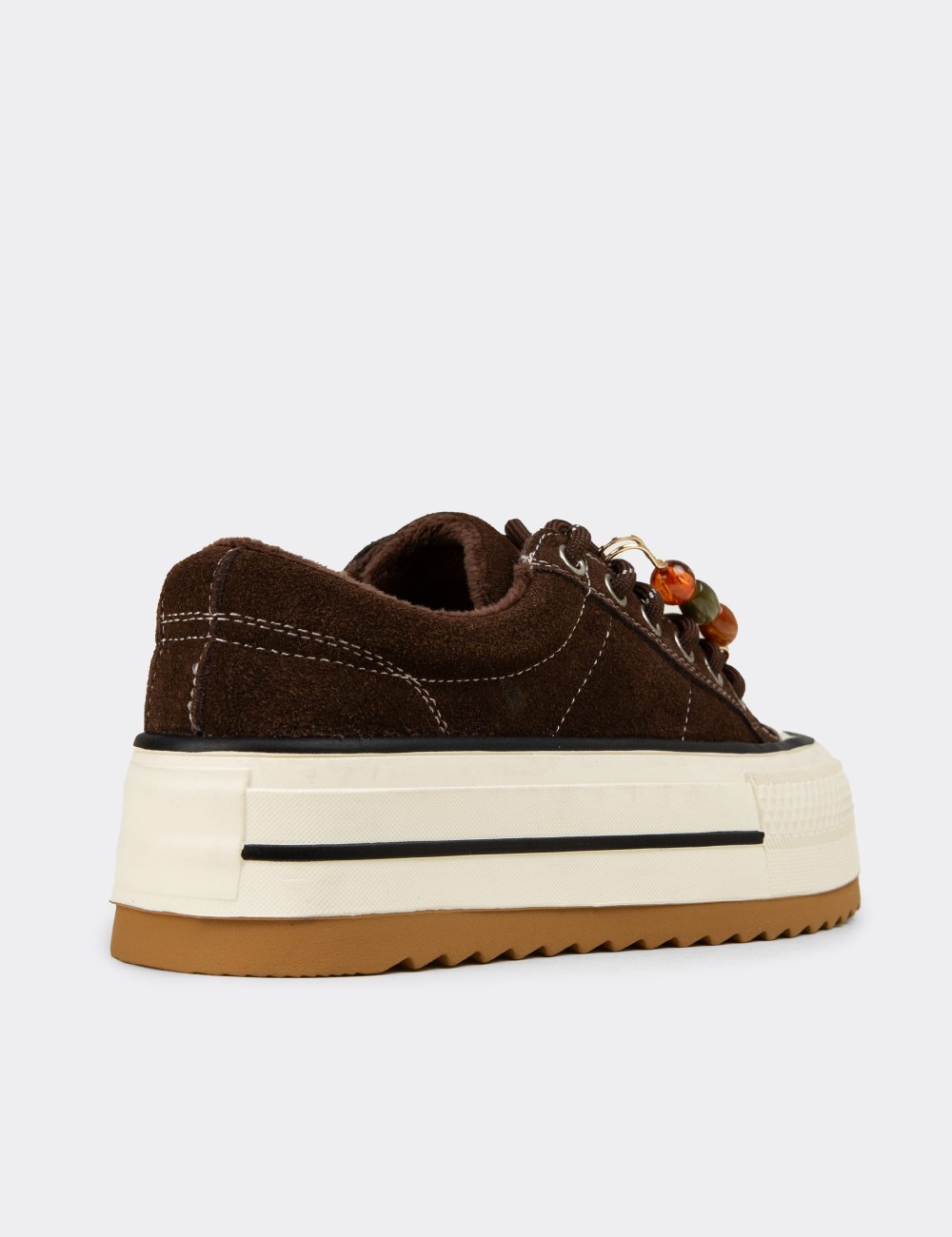 Kadın Hakiki Süet Kahverengi Platform Sneaker - 26366ZKHVC01