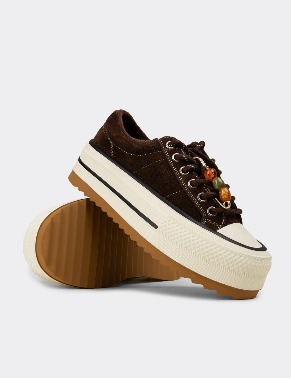Kadın Hakiki Süet Kahverengi Platform Sneaker - 26366ZKHVC01