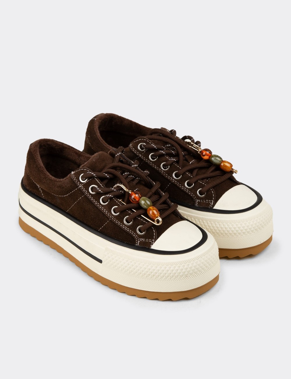Kadın Hakiki Süet Kahverengi Platform Sneaker - 26366ZKHVC01