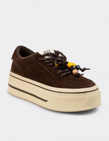 Kadın Hakiki Süet Kahverengi Sneaker Platform