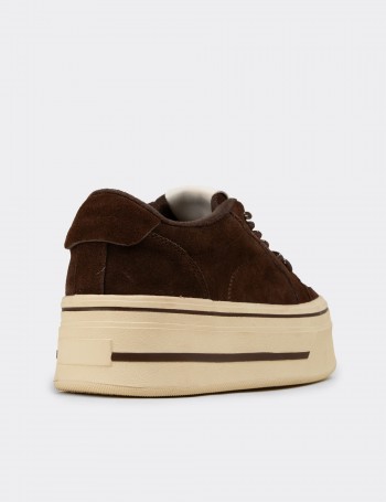 Kadın Hakiki Süet Kahverengi Sneaker Platform - 26366ZKHVC03