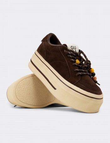 Kadın Hakiki Süet Kahverengi Sneaker Platform - 26366ZKHVC03