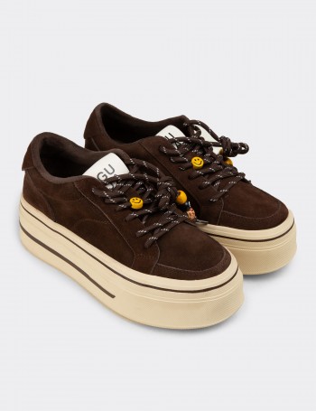 Kadın Hakiki Süet Kahverengi Sneaker Platform - 26366ZKHVC03