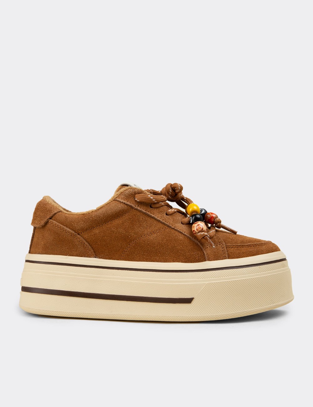 Kadın Hakiki Süet Taba Renkli Platform Sneaker - 26366ZTBAC01