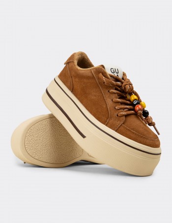 Kadın Hakiki Süet Taba Renkli Platform Sneaker - 26366ZTBAC01