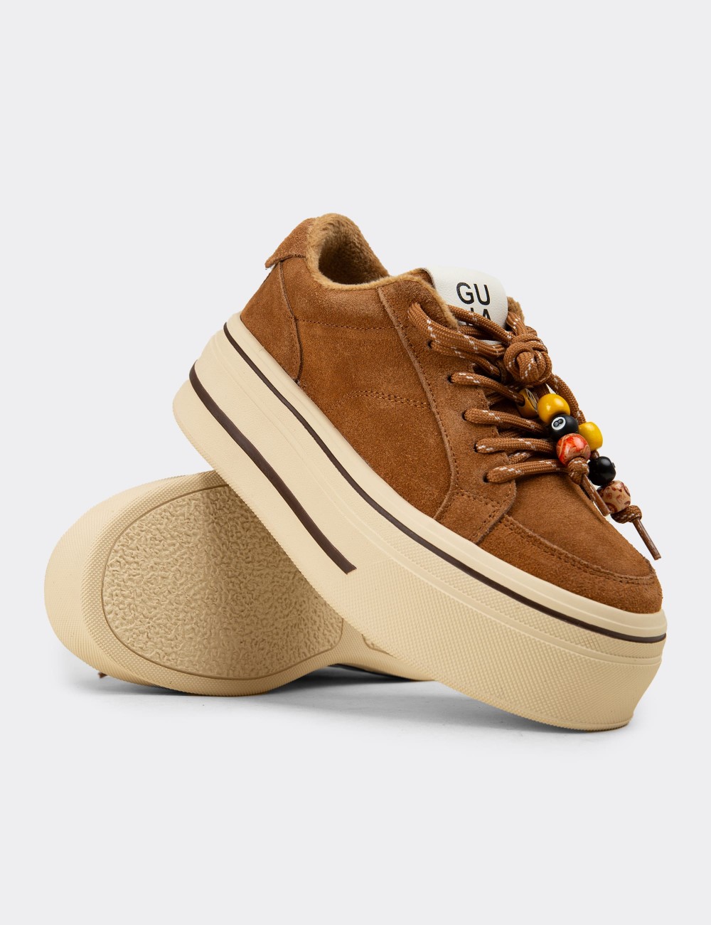 Kadın Hakiki Süet Taba Renkli Platform Sneaker - 26366ZTBAC01