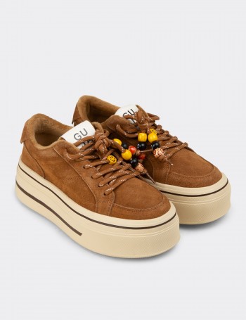 Kadın Hakiki Süet Taba Renkli Platform Sneaker - 26366ZTBAC01