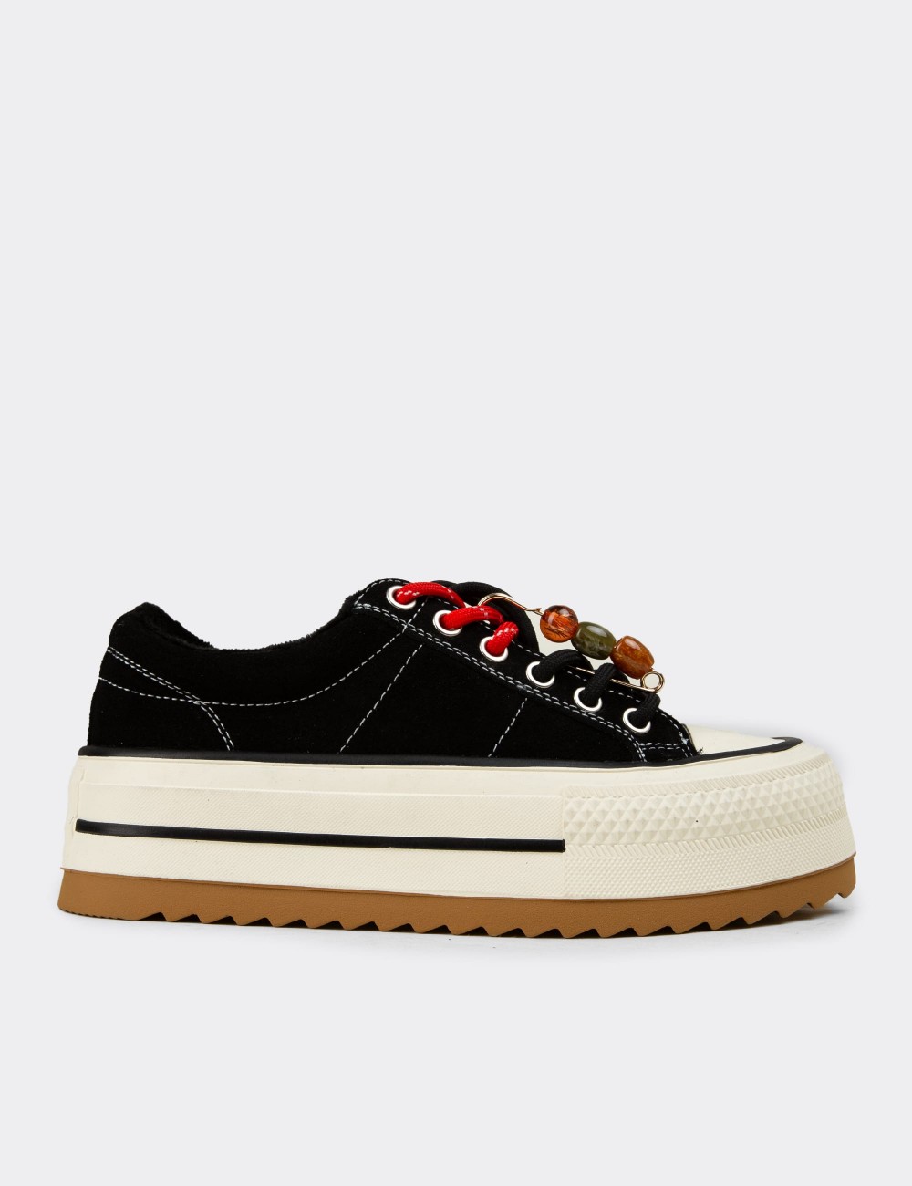 Kadın Hakiki Süet Siyah Platform Spor Ayakkabı - 26366ZSYHC01